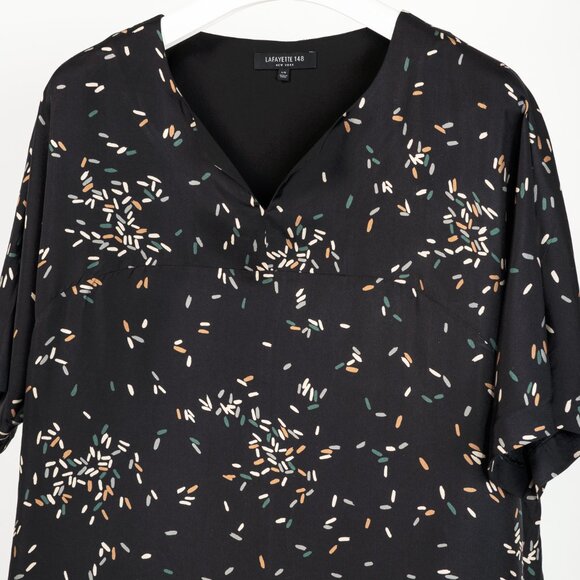 Lafayette 148 Thoren Black Silk Sprinkles-Print Shift Dress - Picture 4 of 11